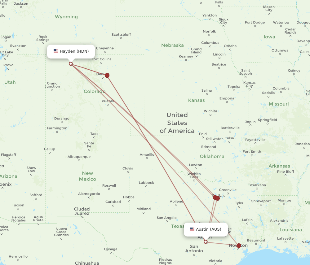 AUS to HDN flights and routes map