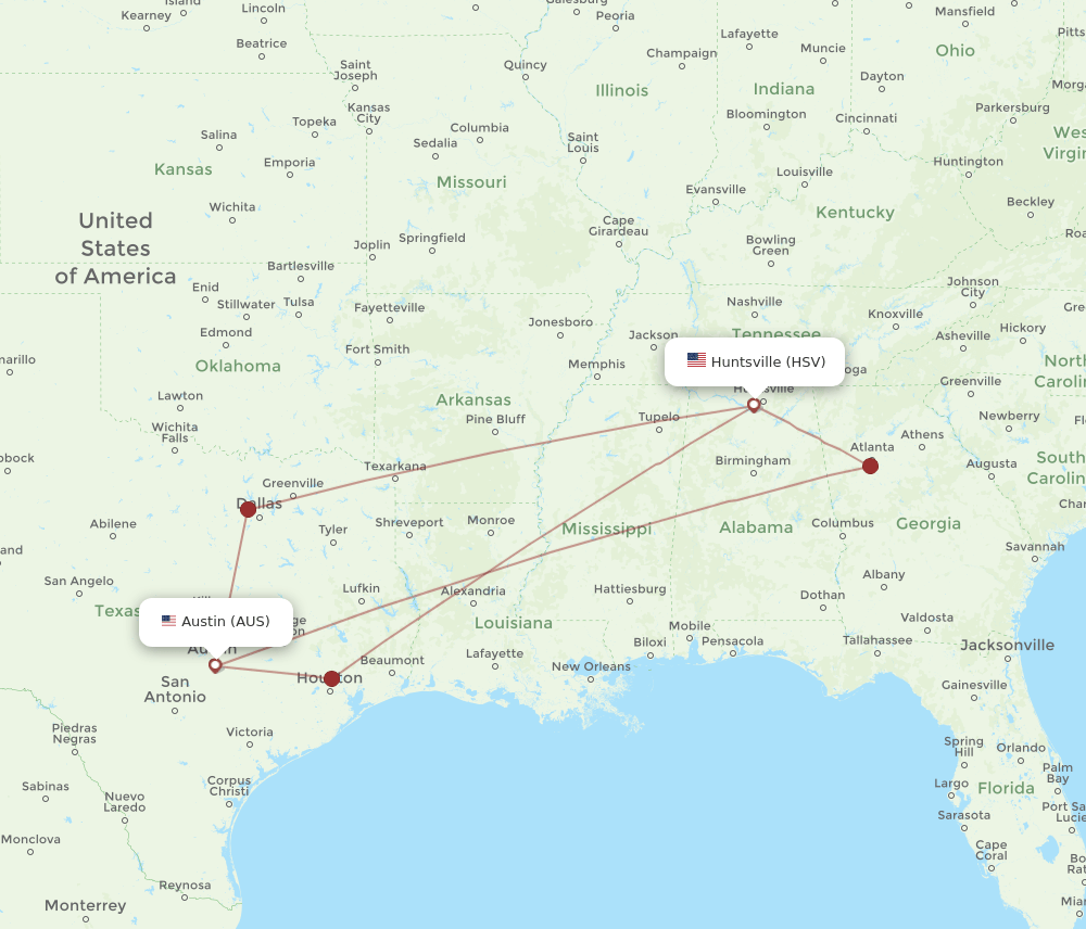 AUS-HSV flight routes