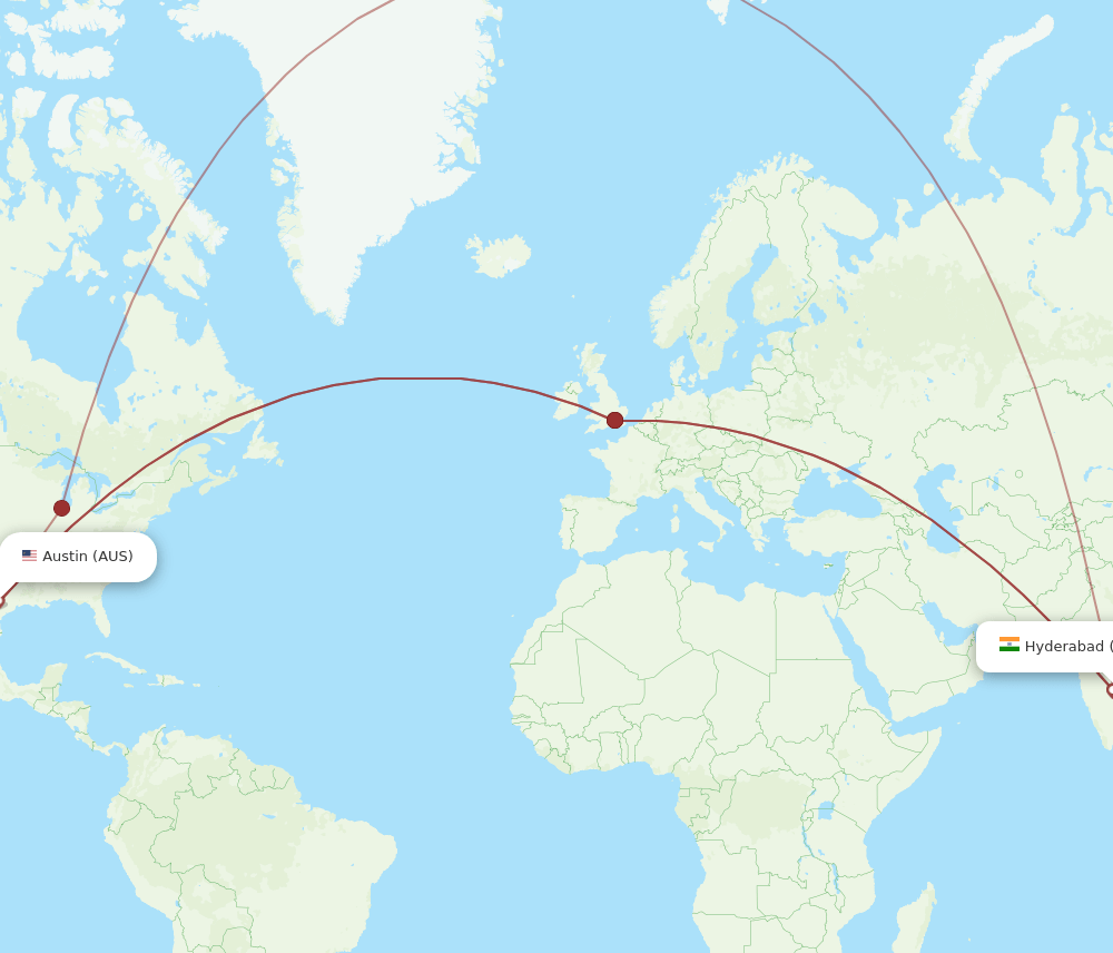 AUS-HYD flight routes