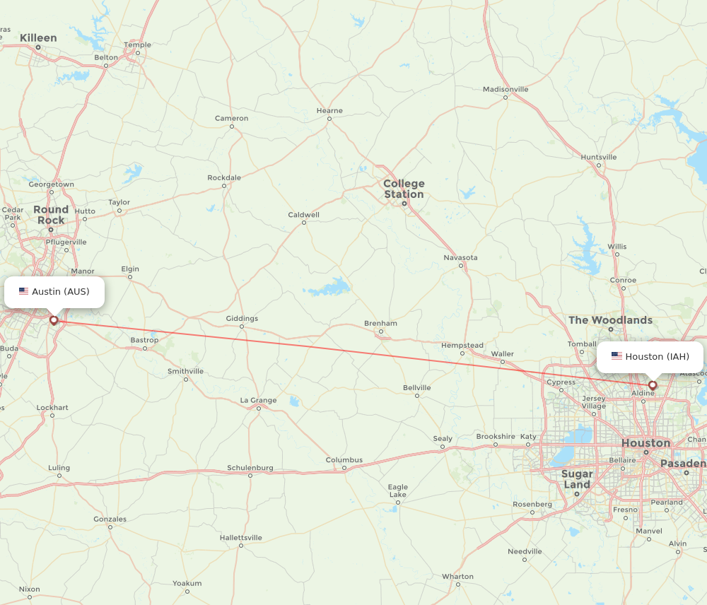 AUS to IAH flights and routes map