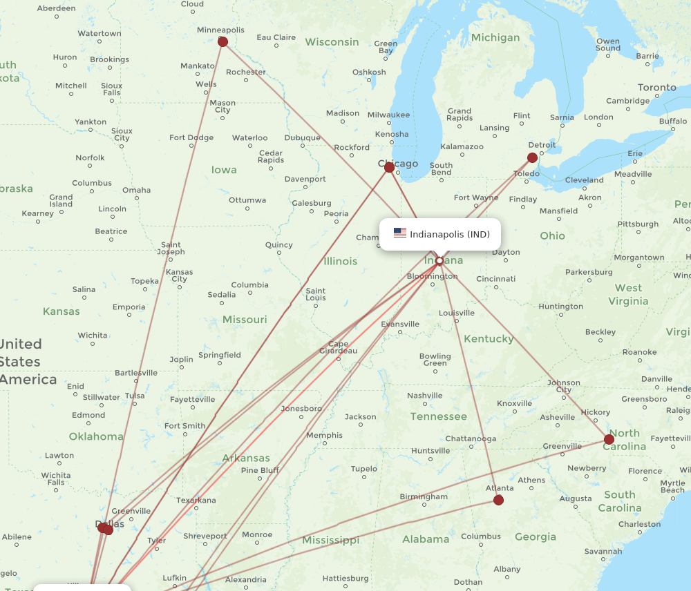 AUS to IND flights and routes map