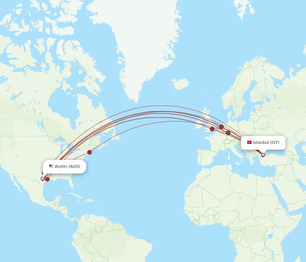 AUS-IST flight routes