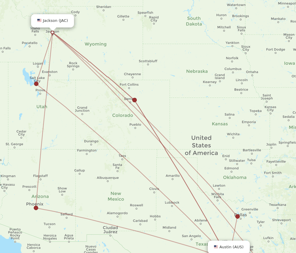 AUS-JAC flight routes