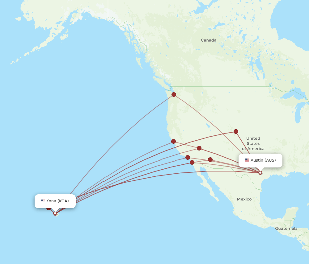 AUS-KOA flight routes