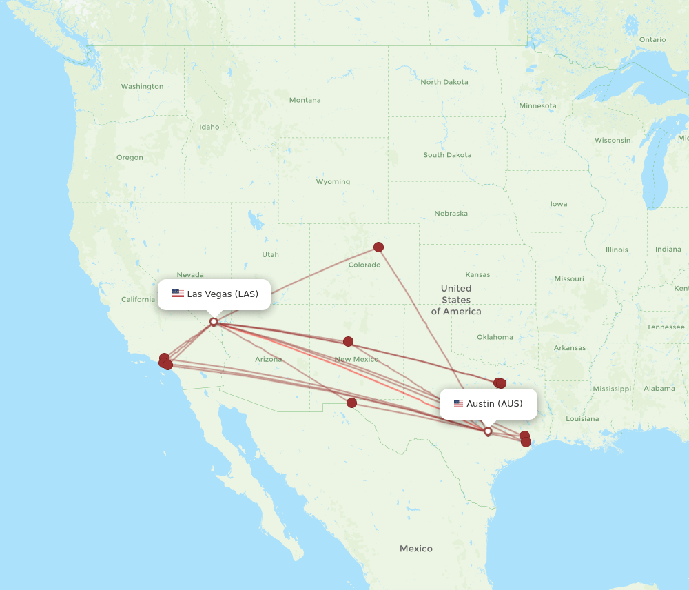 AUS-LAS flight routes