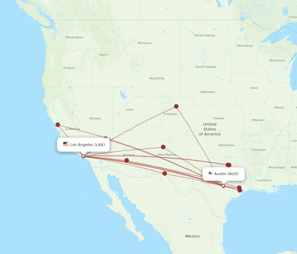 AUS-LAX flight routes