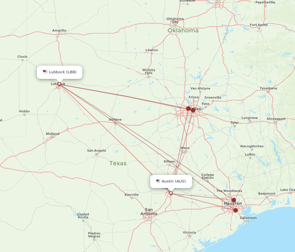 AUS-LBB flight routes