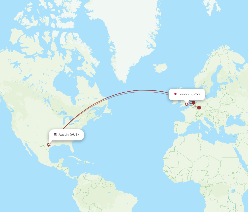 AUS-LCY flight routes
