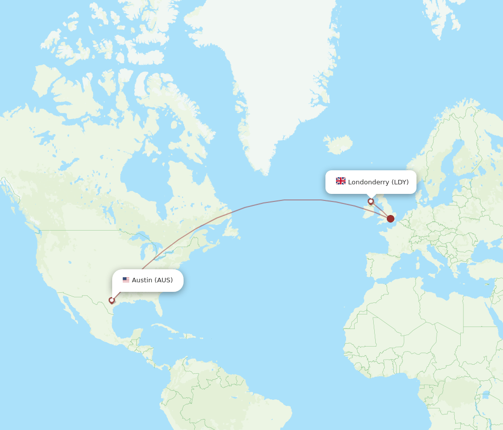 AUS to LDY flights and routes map