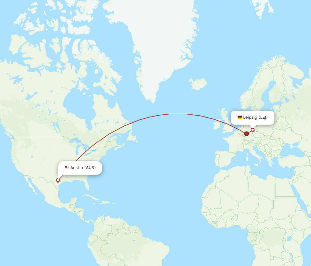 AUS-LEJ flight routes