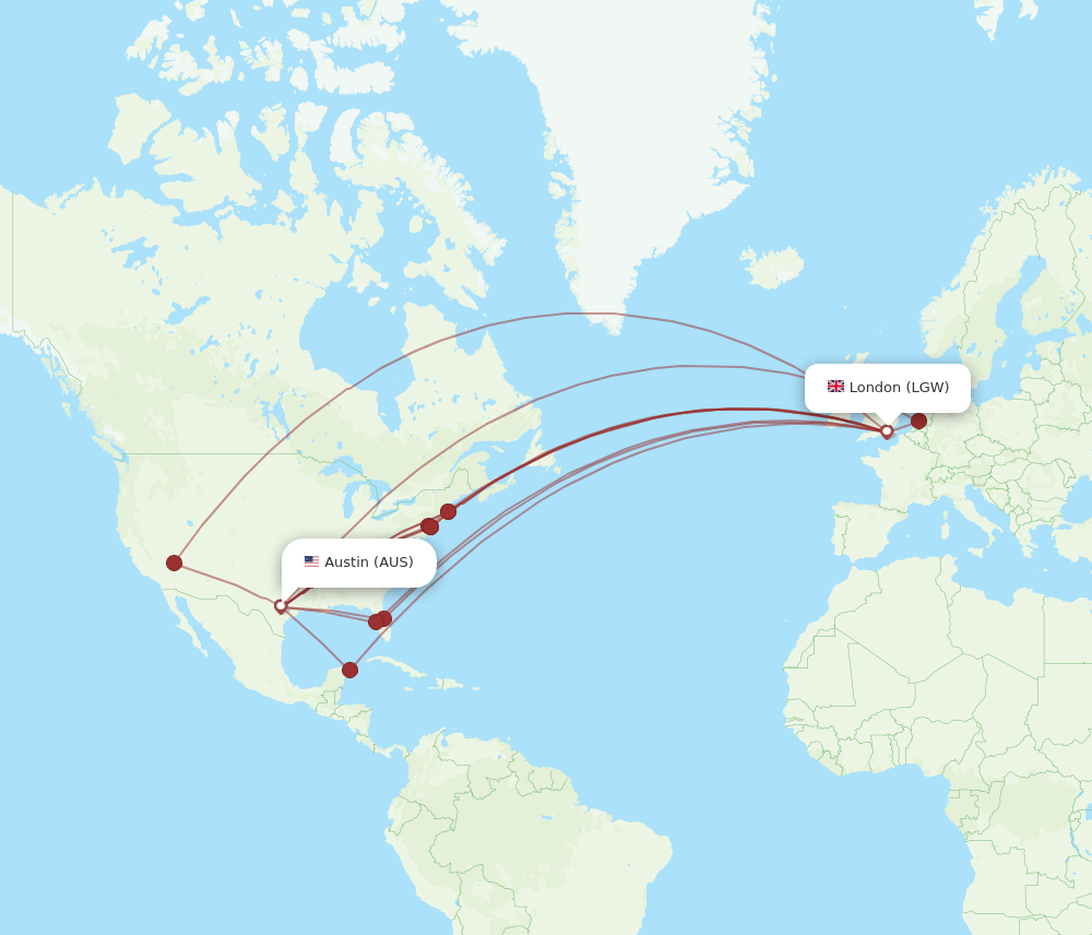 AUS-LGW flight routes