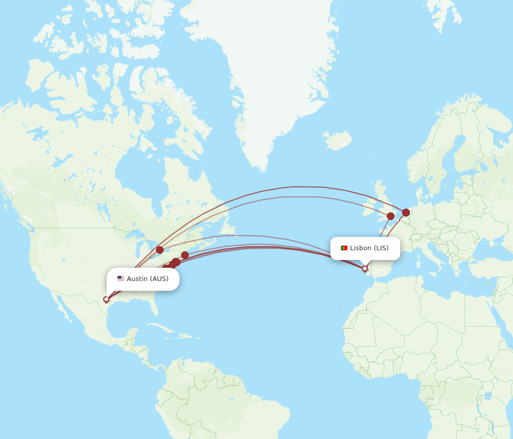 AUS-LIS flight routes