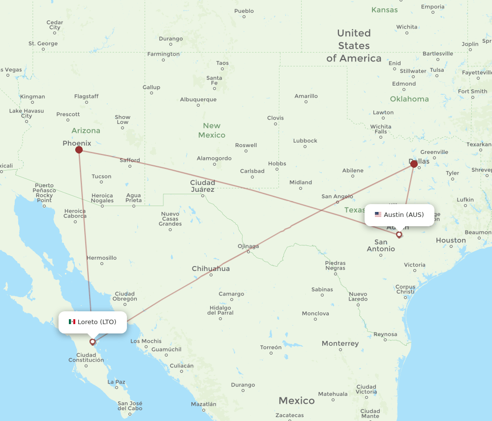 AUS-LTO flight routes