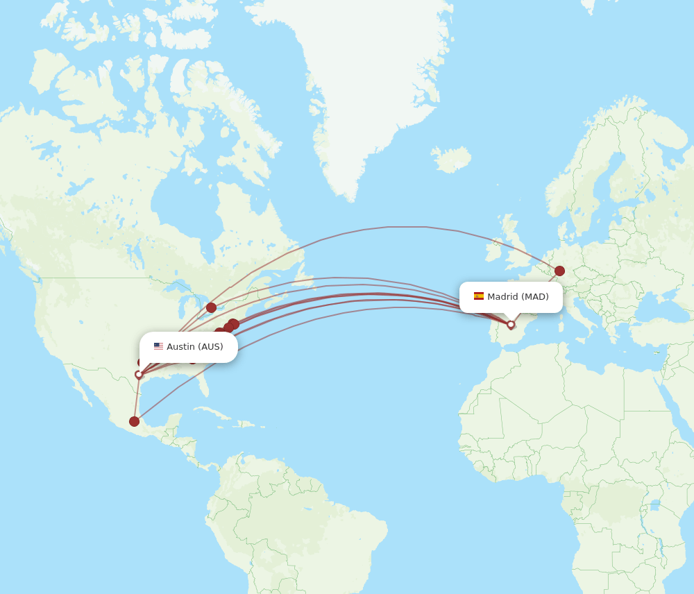 AUS-MAD flight routes