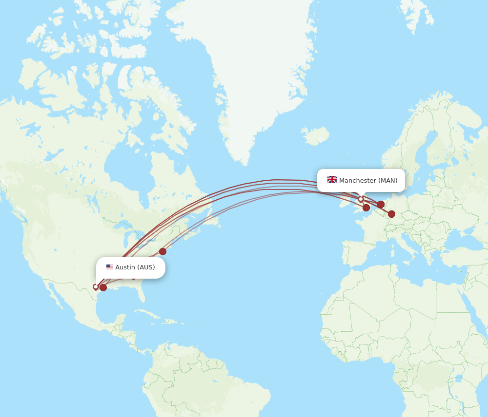 AUS-MAN flight routes