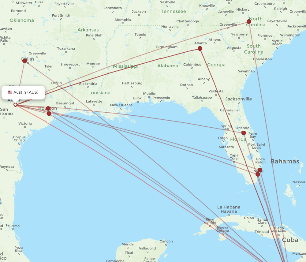 AUS-MBJ flight routes