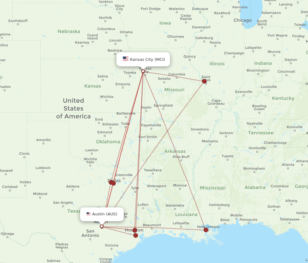 AUS-MCI flight routes