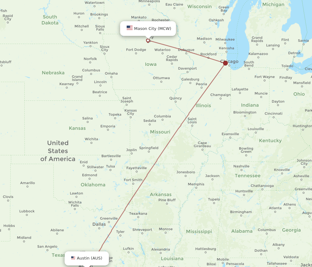 AUS-MCW flight routes