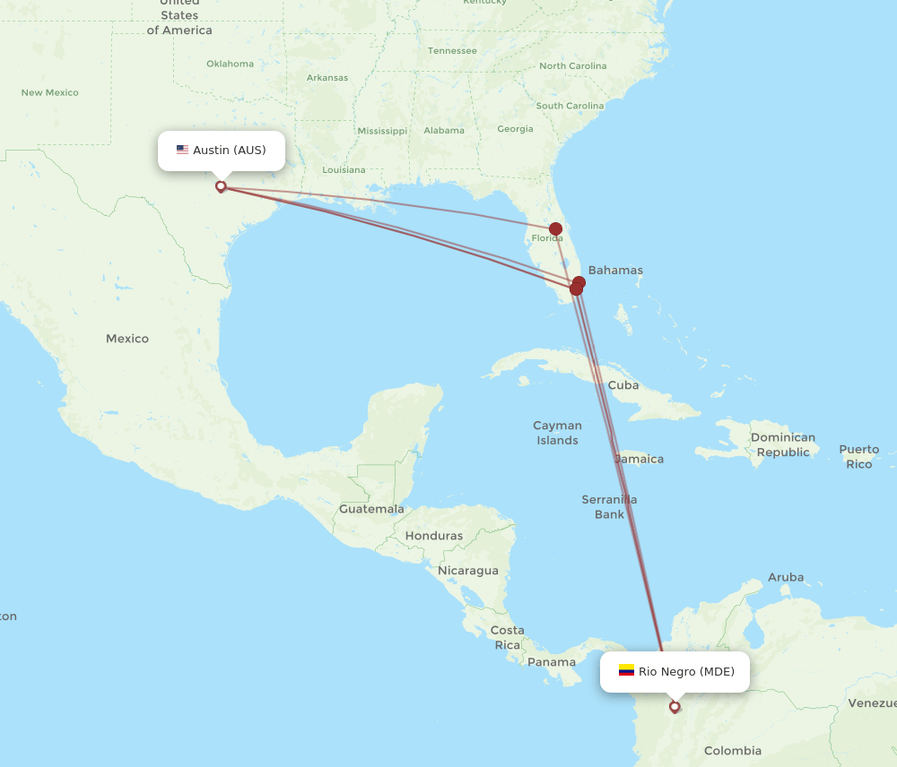 AUS-MDE flight routes