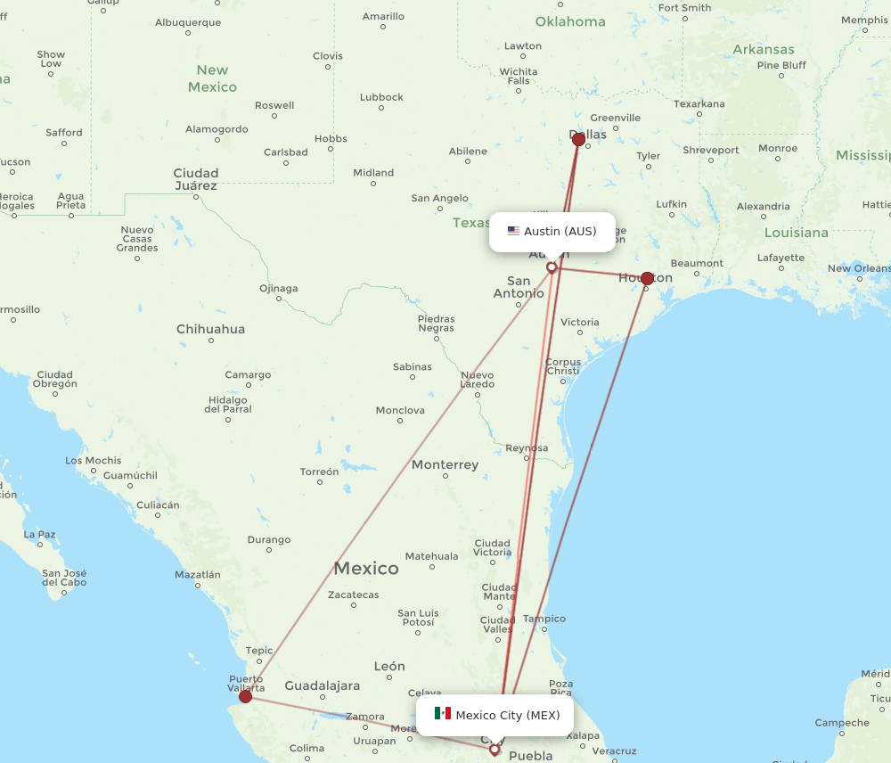AUS-MEX flight routes
