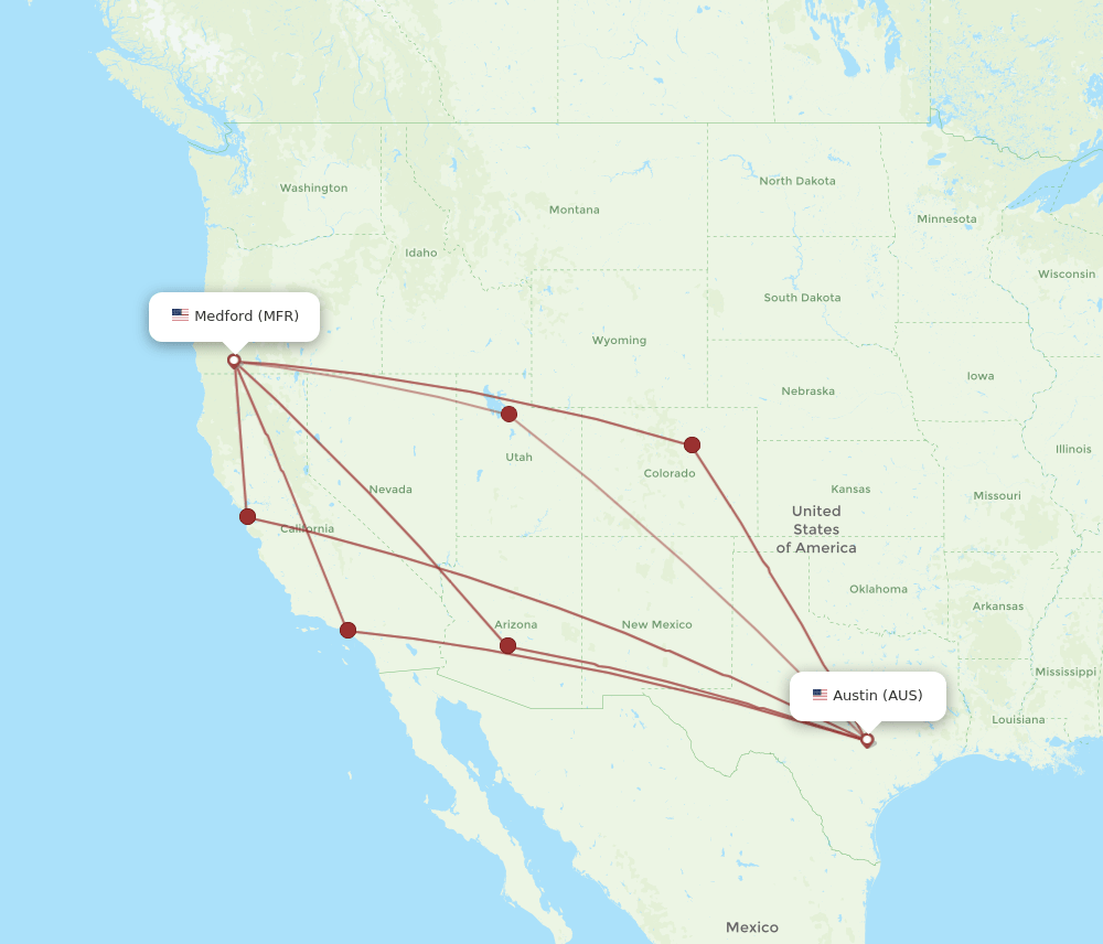 AUS-MFR flight routes