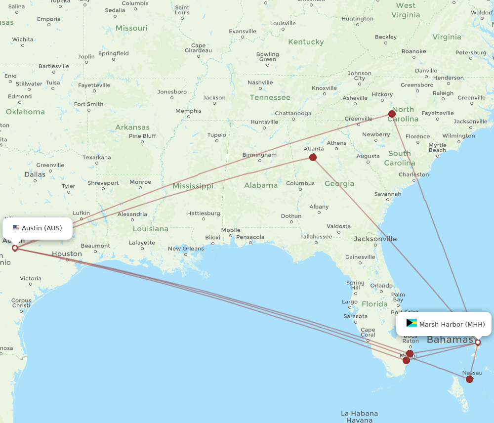 AUS-MHH flight routes