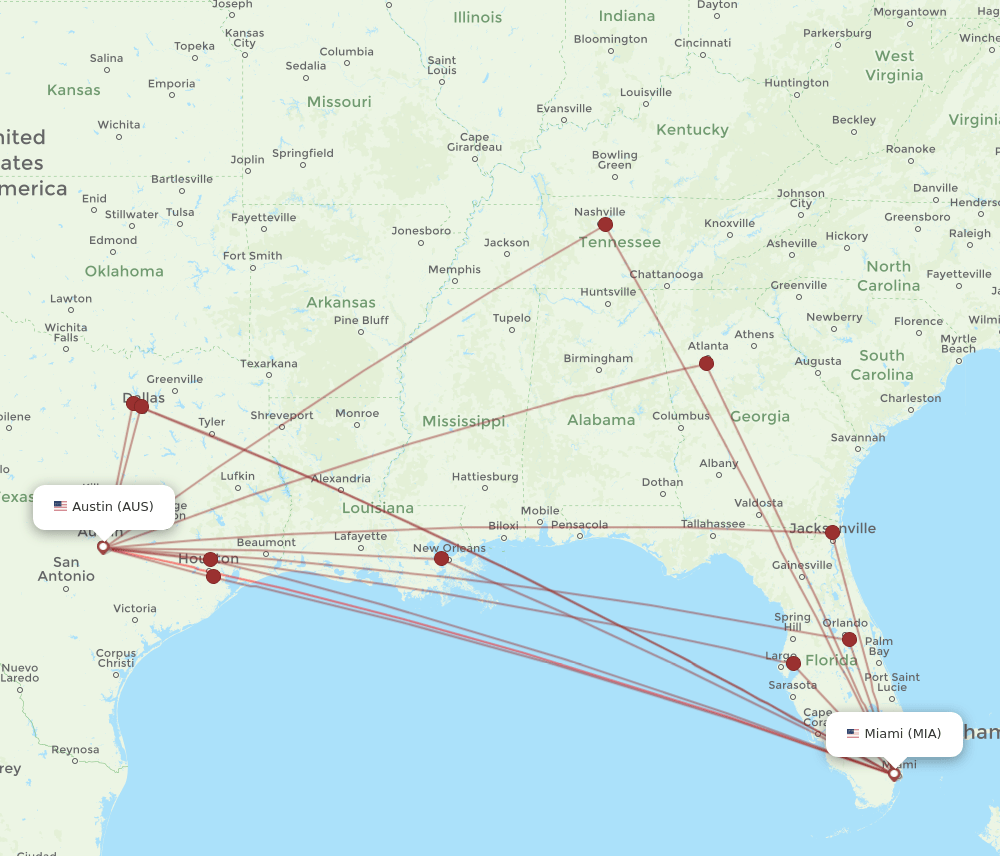AUS-MIA flight routes