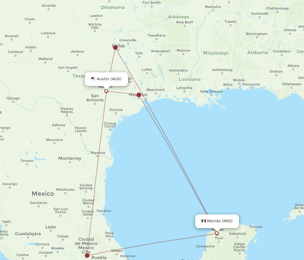 AUS-MID flight routes