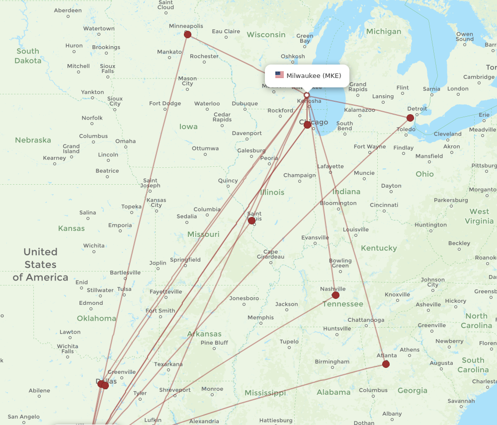 AUS to MKE flights and routes map
