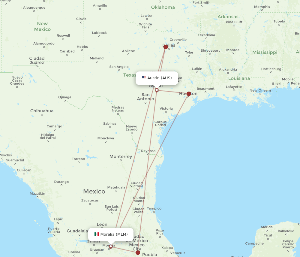 AUS-MLM flight routes