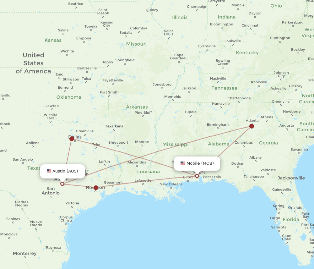 AUS-MOB flight routes