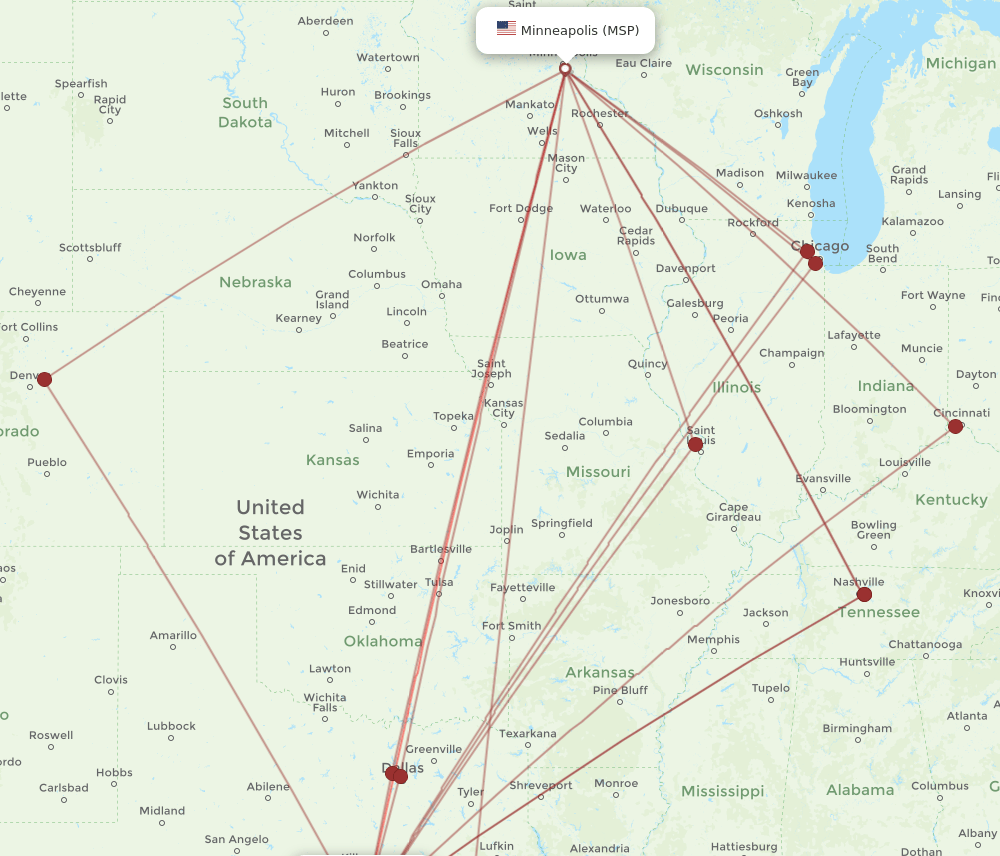 AUS-MSP flight routes