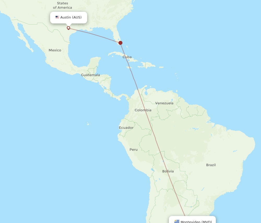 AUS-MVD flight routes