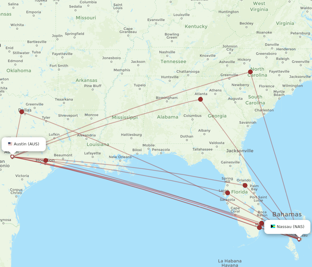AUS-NAS flight routes