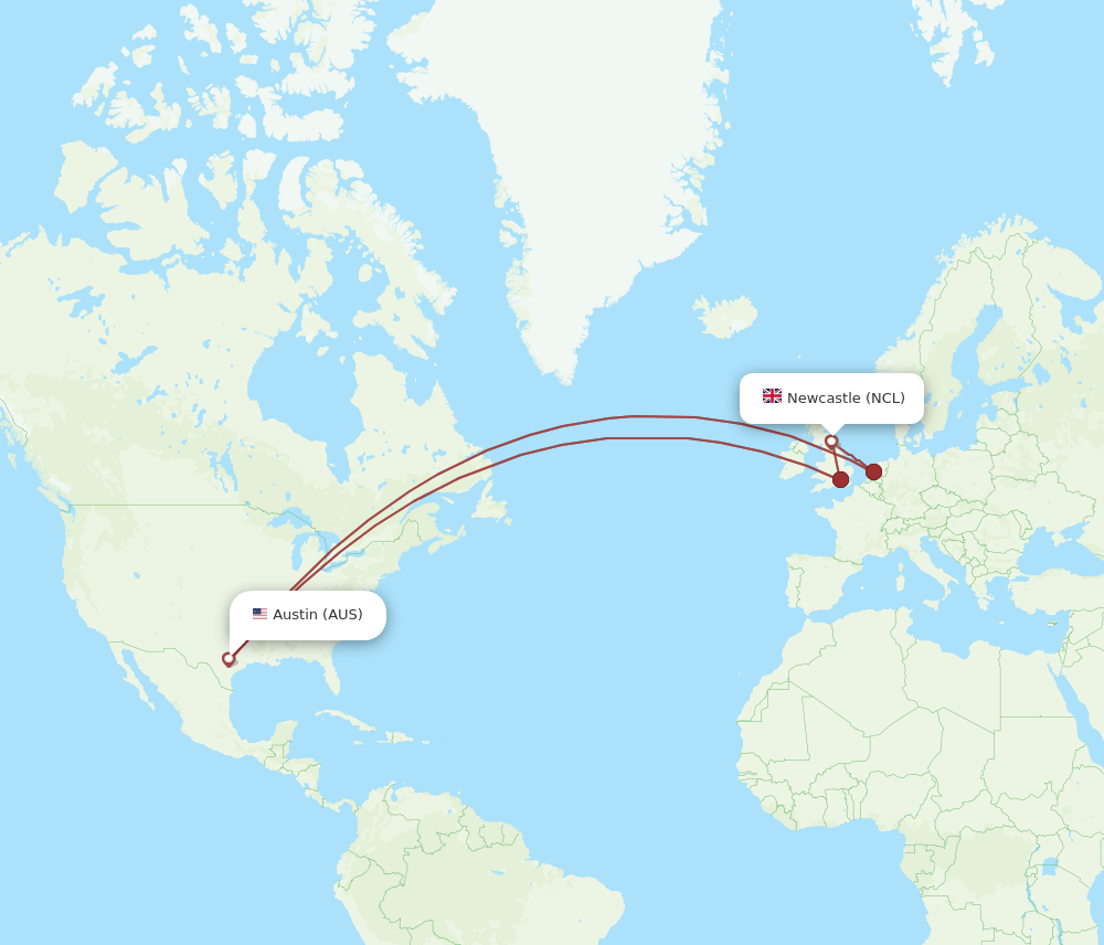 AUS-NCL flight routes