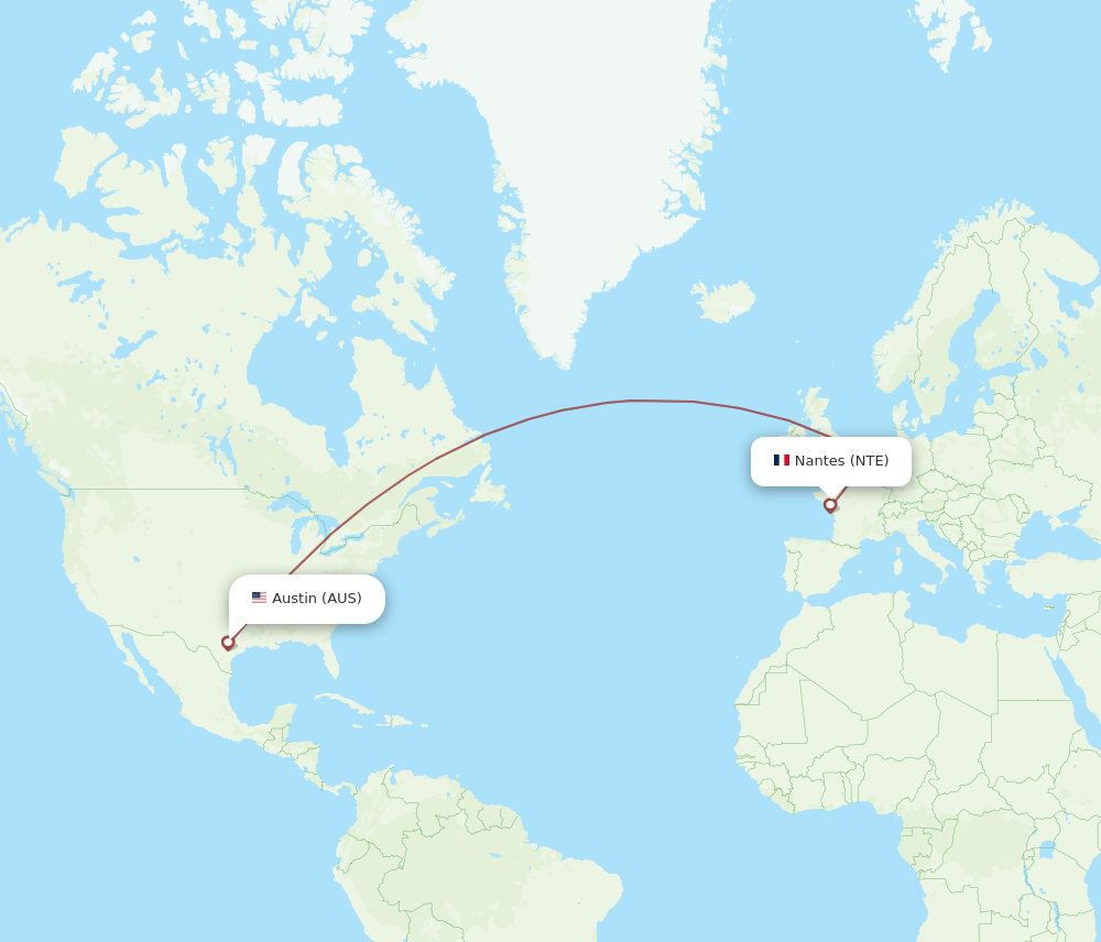 AUS to NTE flights and routes map
