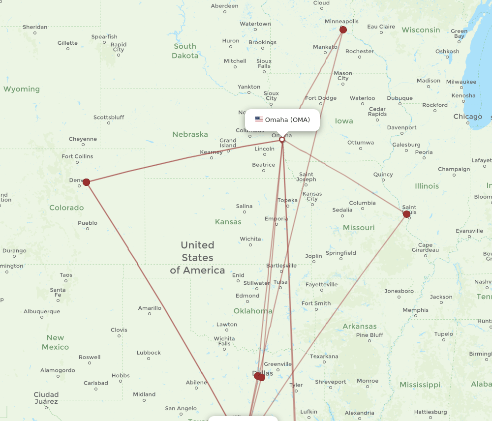 AUS-OMA flight routes