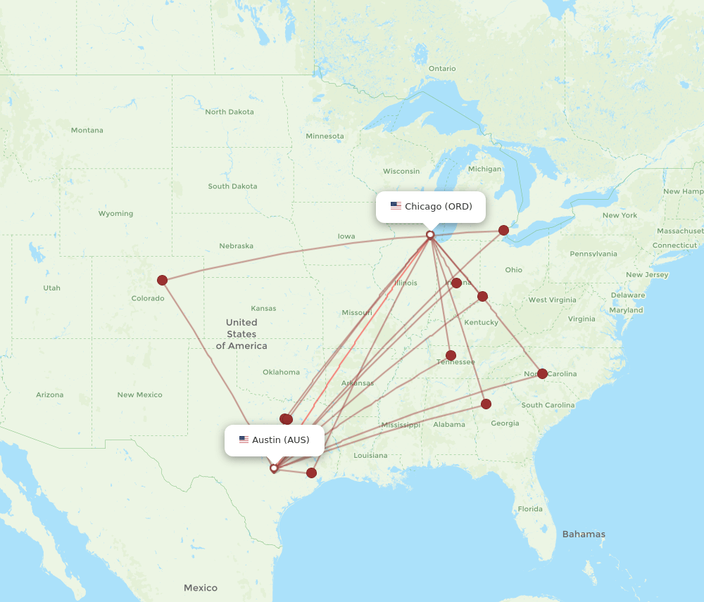 AUS-ORD flight routes