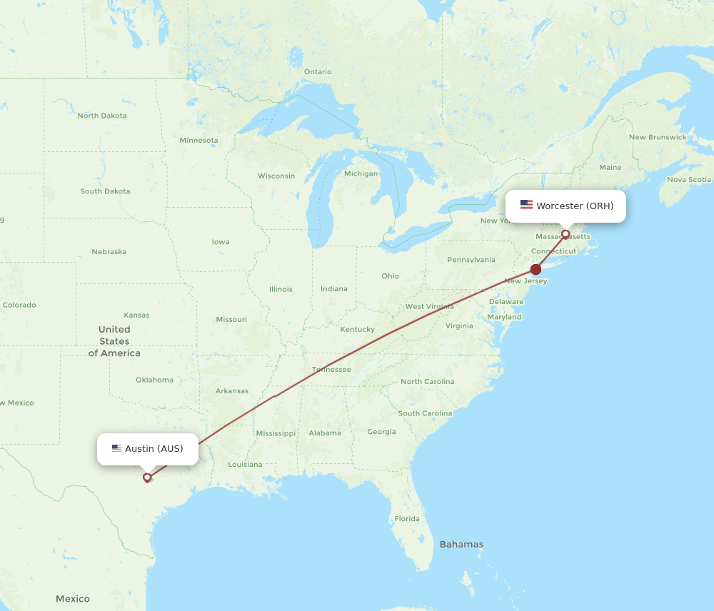 AUS-ORH flight routes