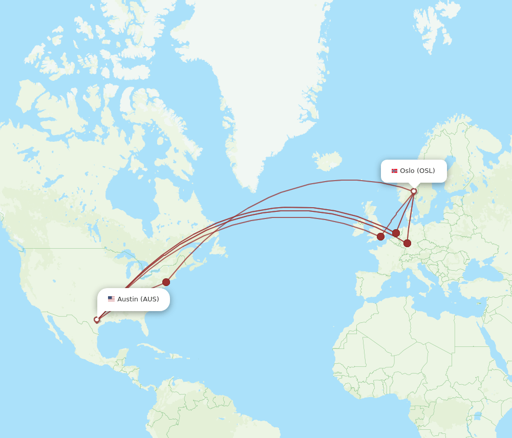 AUS-OSL flight routes