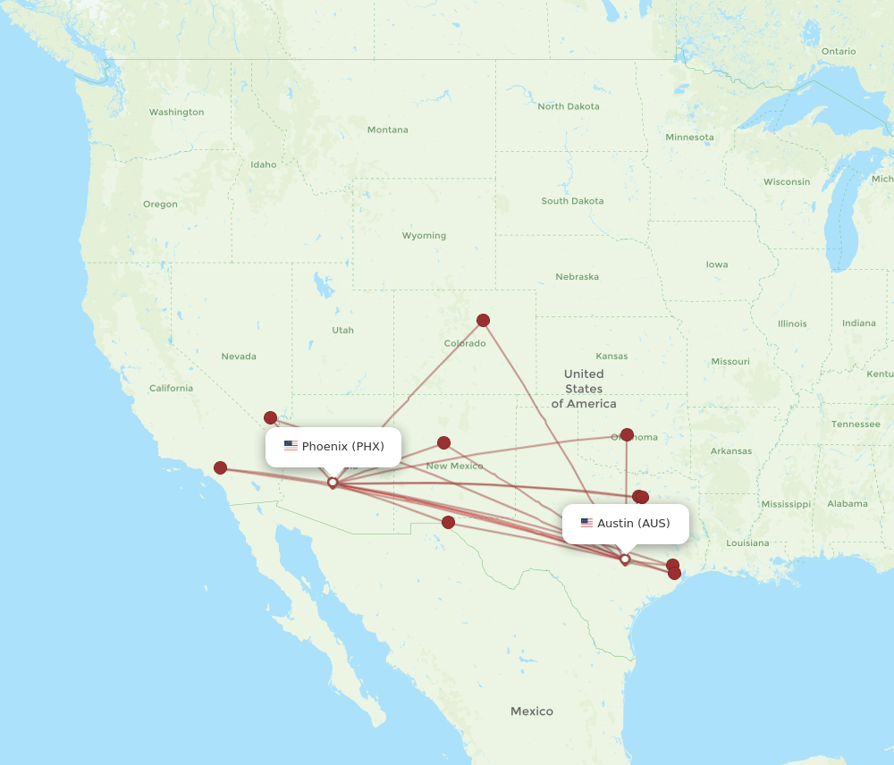 AUS to PHX flights and routes map