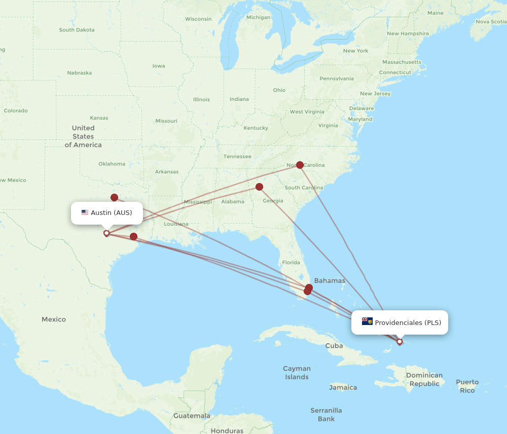 AUS-PLS flight routes