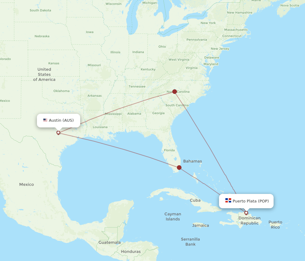 AUS-POP flight routes