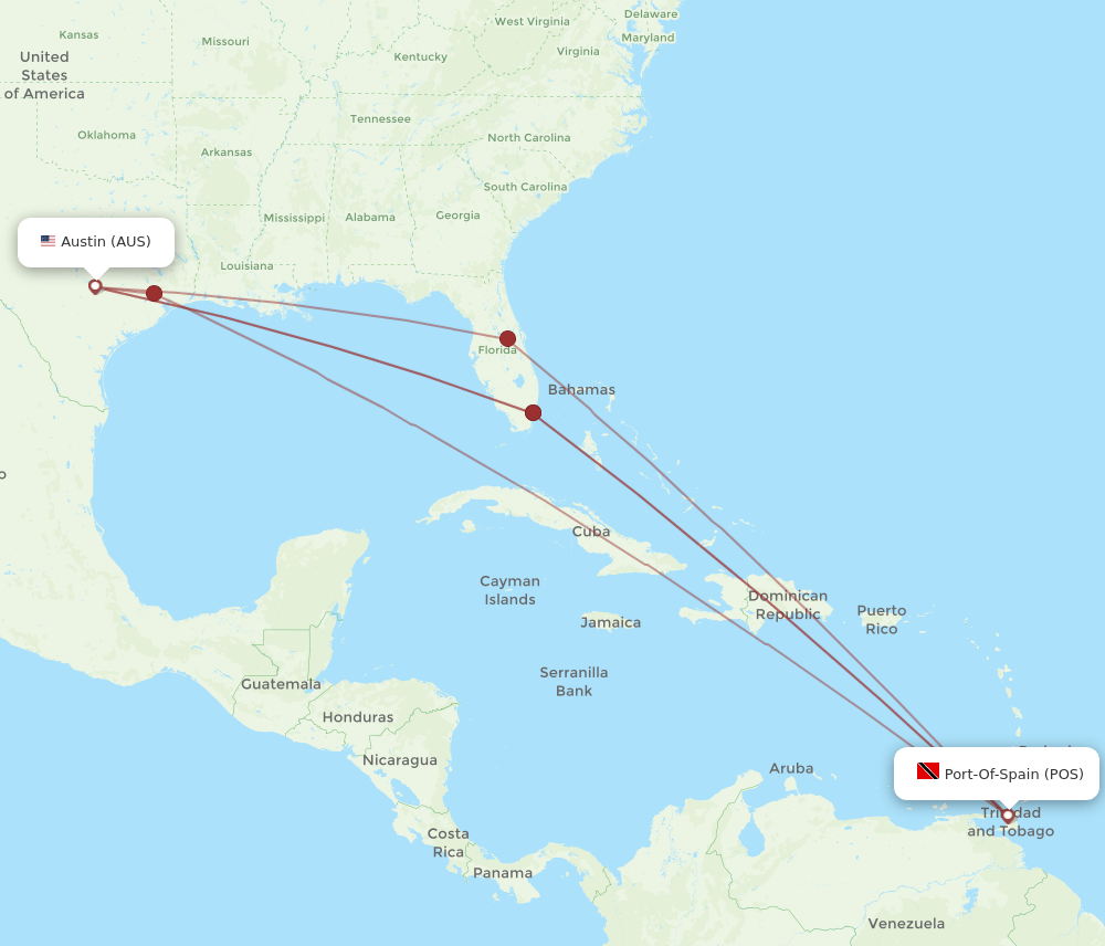 AUS-POS flight routes
