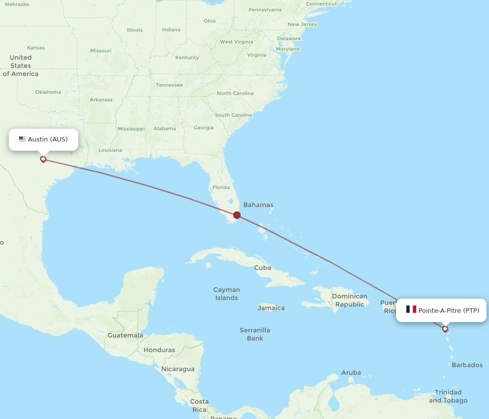 AUS to PTP flights and routes map