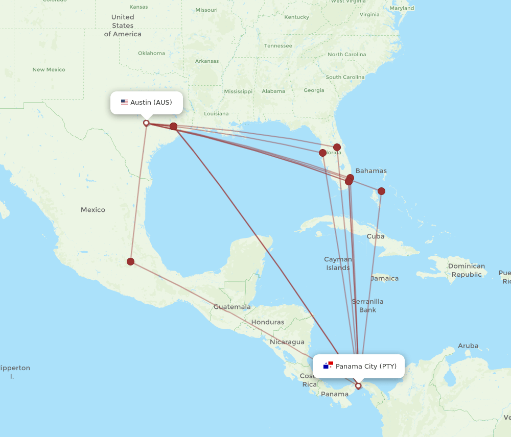 AUS-PTY flight routes