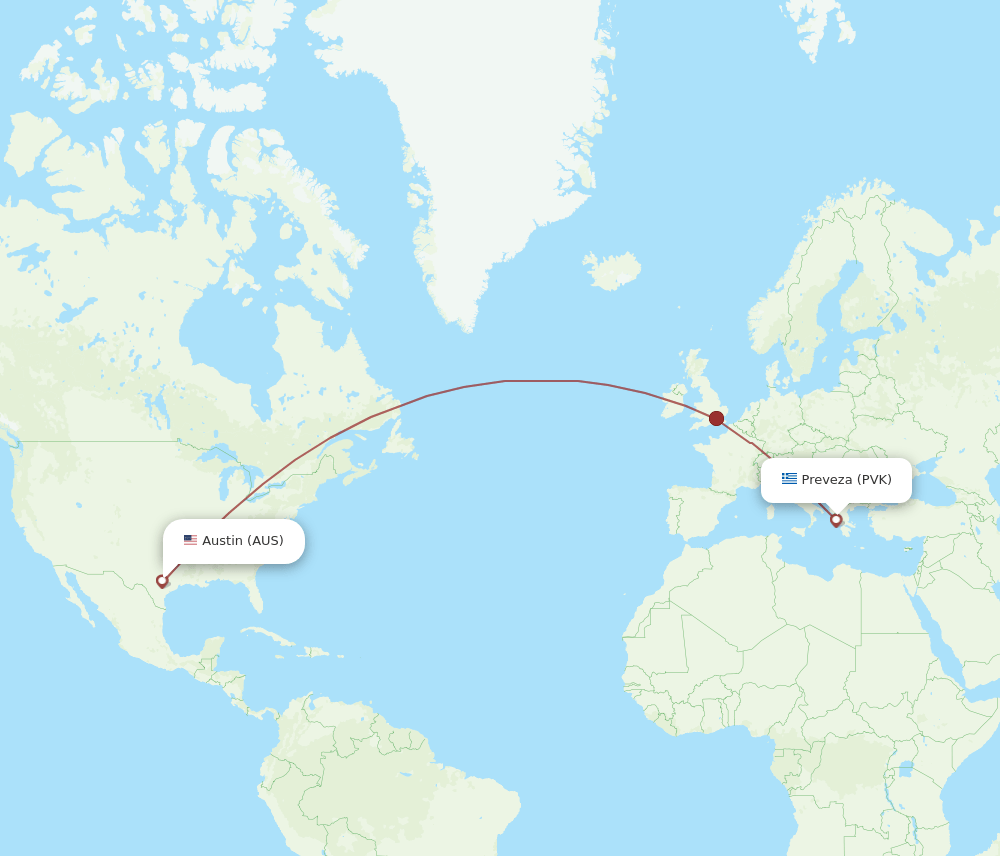 AUS-PVK flight routes