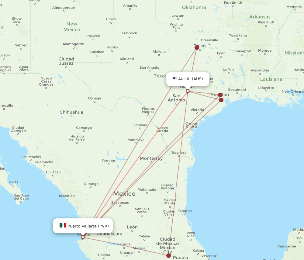 AUS to PVR flights and routes map