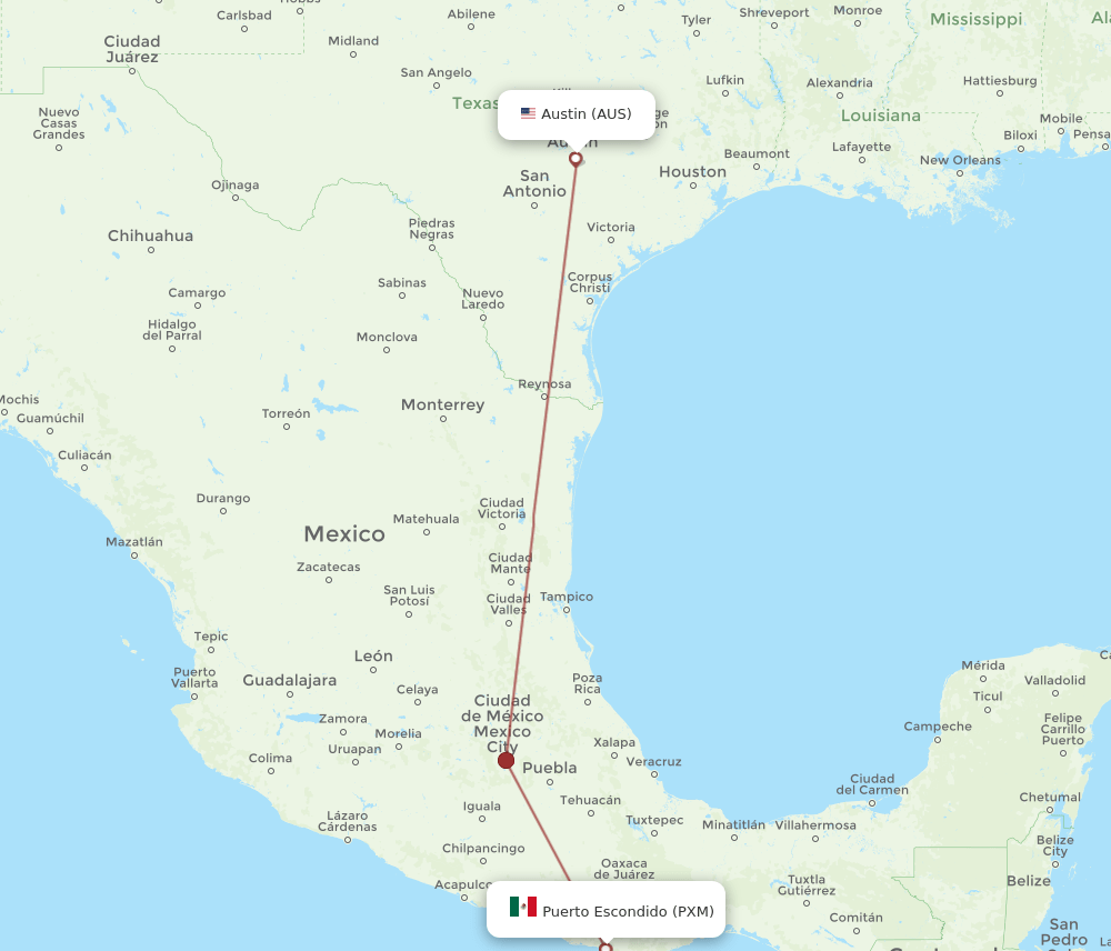 AUS-PXM flight routes