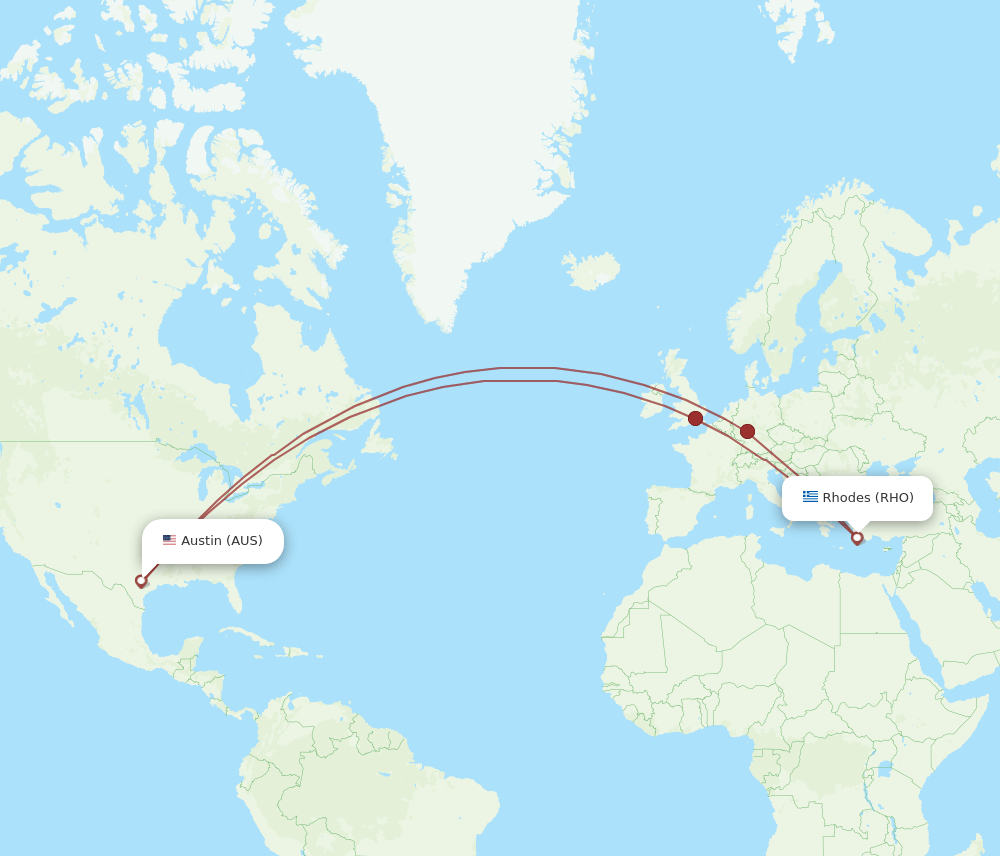 AUS to RHO flights and routes map